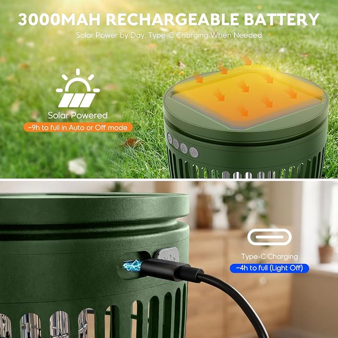 Solar Bug Zapper Outdoor, Mosquito Zapper with Flame Light & RGB Projector | Solar Powered & USB Rechargeable, IP65 Waterproof 4200V Electric Mosquito Killer for Yard Garden Camping 2000 Sq Ft