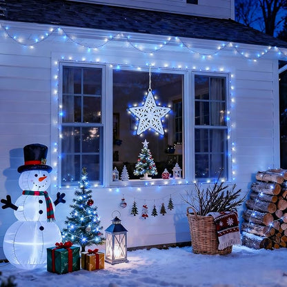 JMEXSUSS 2 Pack Solar Christmas Lights, Total 66 FT 200 LED, Blue and White | Outdoor Waterproof, 8 Modes Solar String Lights for Outside Patio Christmas Tree Garden Yard Xmas Decorations