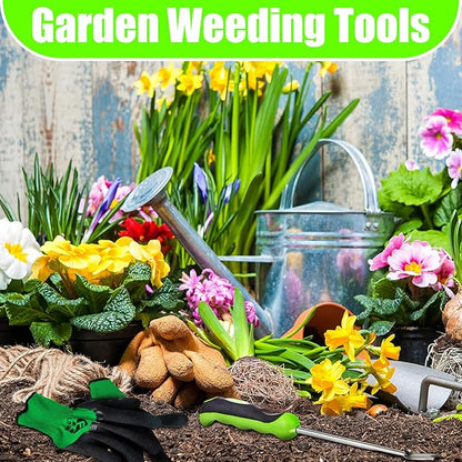 Honoson 2 Pcs Weed Puller Tool Dandelion Puller Digger with Soft Handle Polished Stainless Steel Garden Hand Weeder Remover Tool with Gloves for Garden Lawn Farmland Planting Care in Patio Lawn Yard