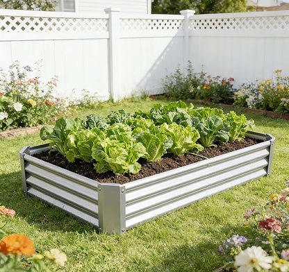 Metal Galvanized Raised Garden Bed Kit, 4 x 2 x 1 ft Galvanized Steel Raised Garden Planter Box Outdoor with Open Base for Growing Vegetables/Flowers/Herbs/Fruits/Succulents, Rectangle, Silver