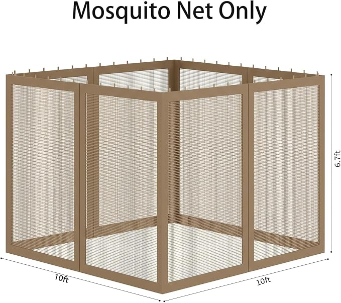 Gazebo Universal Replacement Mosquito Netting, Outdoor Mesh Netting Screen 4-Panel Sidewall with Zipper for Patio, Canopy, Garden and Backyard, Gray(Mosquito Net Only) (Khaki, 10' x 12')