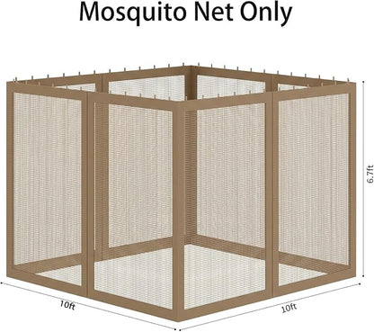 Gazebo Universal Replacement Mosquito Netting, Outdoor Mesh Netting Screen 4-Panel Sidewall with Zipper for Patio, Canopy, Garden and Backyard, Gray(Mosquito Net Only) (Khaki, 10' x 12')