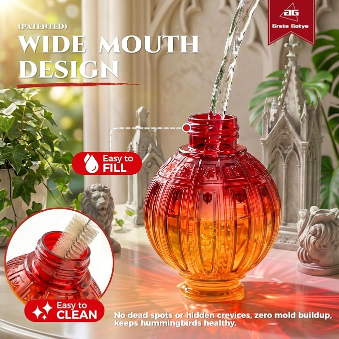 2 Pack Glass Hummingbird Feeder for Outdoors Hanging, Bird Nectar Feeder with Perch & 5 Flower Feeding Ports, 26 Oz Leak Proof for Outside Garden Decor Backyard, Gifts for Women Mom, Red + Orange Red