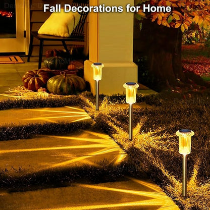 DenicMic Solar Halloween Lights Outdoor Fall Decorations Orange LED 10 Pack | Yard Garden Pathway Walkway Patio Diamond-like Style Starburst Light Pattern, Acrylic/Stainless Steel, Autumn/Halloween Decor