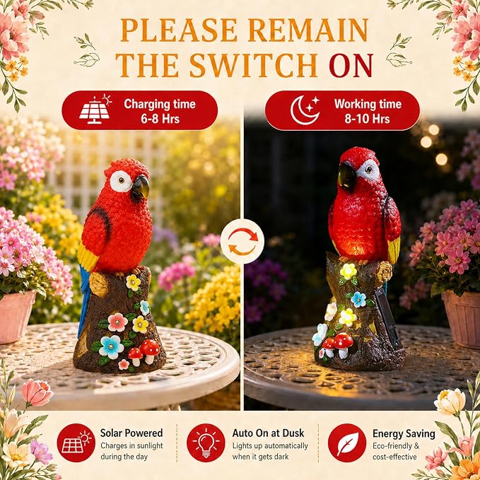 Handcrafted Parrot Garden Statue, Artistic Outdoor Bird Sculpture with Nature-Inspired Details, Elegant Yard Decor for Patio, Lawn & Home Garden Display
