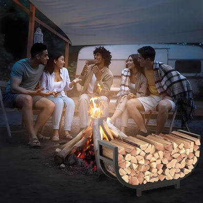 30-inch Firewood Rack Outdoor Indoor with Log Carrier Bag, Stable Log Holder Rustproof Metal Wood Rack for Fireplace Patio Deck Firepit, Heavy Duty Firewood Storage Organizer Tool, Black