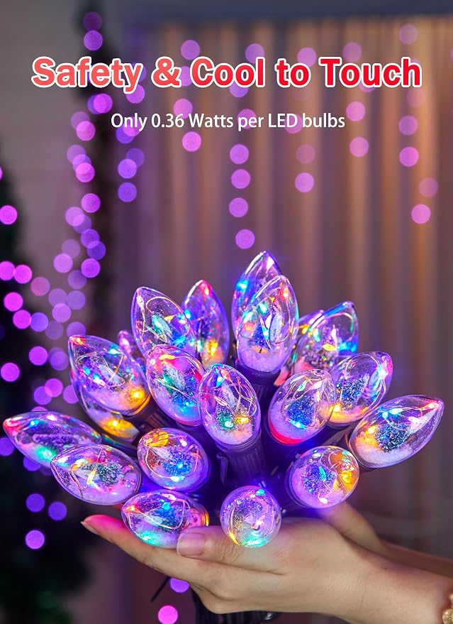 C9 LED Christmas Lights Outdoor, 45 Ft C9 String Lights with 40 Shatterproof LED Bulbs, 3 Light Mode, Connectable Waterproof Christmas Tree Lights for Outside Indoor Holiday Garden Decor, Multicolor
