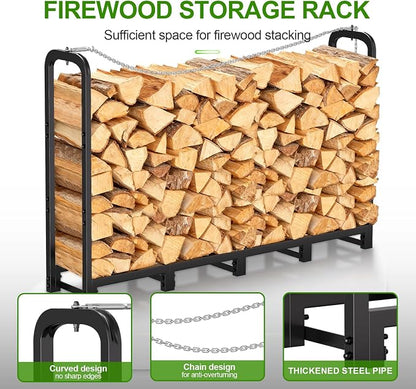 GARDENWORK 8FT Firewood Rack Outdoor with Cover,Heavy Duty Fire wood Log Holder,Wood Storage Racks with 600D Oxford Cover for Indoor and Outdoor with Firewood Bag