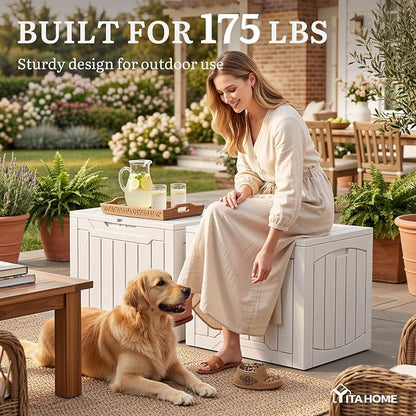 YITAHOME 31 Gallon Deck Boxes Set of 2 | Lockable Outdoor Storage Bins for Patio Cushions, Garden Tools, Weather-Resistant Resin Storage Solution, White