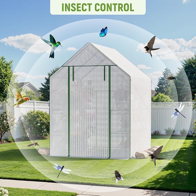 Greenhouse for Outdoors, Portable Green House, Walk in Greenhouses with Durable PE Cover, 57 x 57 x 76 inch Greenhouse with Shelves Stands,White