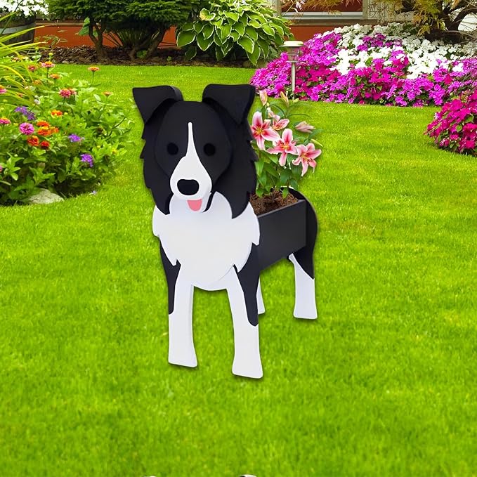 Border Collie Dog Planter, 9.45 x 5.94 x 13.39 Inches | Dog Flower Pot, Cute Animal-Shaped Plant Pot, Gifts for Women & Pet Lovers, Indoor and Outdoor Garden, Home and Office Decor