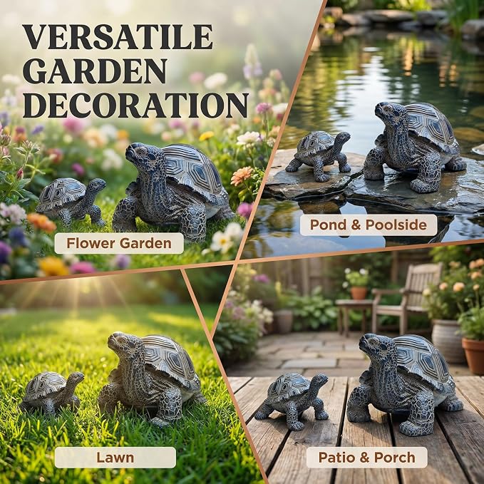 2 Pcs Turtle Outdoor Statue, Tortoise Garden Figurine, Resin Garden Turtles Outdoor Decor for Patio, Lawn, Yard, Pond, Housewarming Mom Gifts