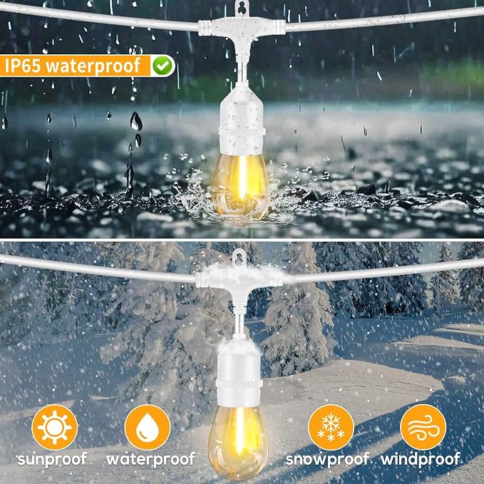 Outdoor String Lights LED White 100FT Patio Lights String with 32 1W Dimmable Shatterproof Bulbs for Wedding Pergola Gazebo Bistro Outdoor