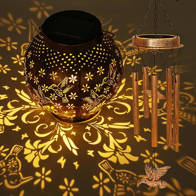 YJFWAL Hummingbird Wind Chimes for Outside, Gifts for Mothers Day Woman Mom Grandma,30" Metal Hanging Solar Lantern Wind Chimes Outdoor, Garden Decor Memorial Windchimes for Patio Porch Yard