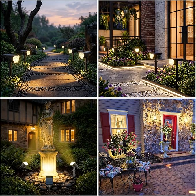 GKGG Solar Lights Outdoor Waterproof IP65, Solar Powered 76 LED 3 Lighting Modes Solar Spot Lights Outdoor for Yard Garden Landscape Pathway (Warm White, 4 Pack)