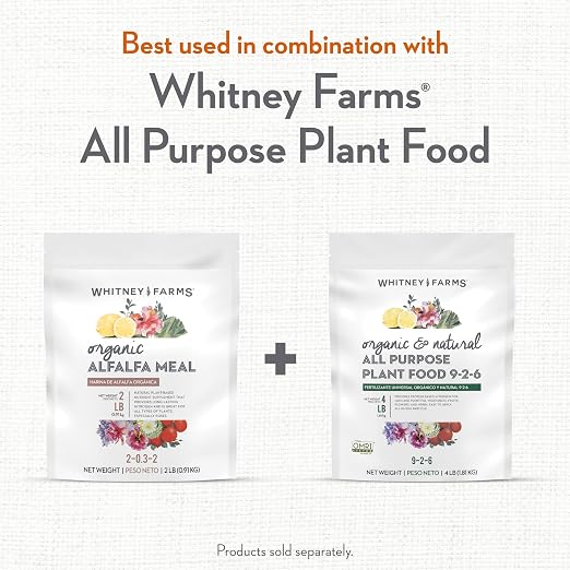 Whitney Farms Organic Alfalfa Meal 2-0.3.2 - Slow-Release Nitrogen Fertilizer and Soil Enhancer for Vegetables, Flowers, Roses, Herbs, and Shrubs, 2 lb.