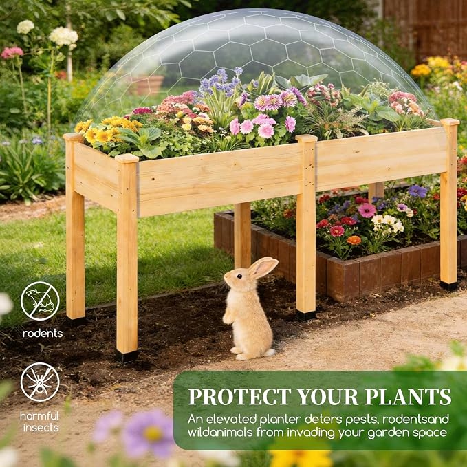 Wood Raised Garden Bed, 72x24x30in Elevated Wooden Planter Box with Legs Standing Growing Bed for Backyard, Patio, Balcony with Bed Liner, 200 Pound Capacity