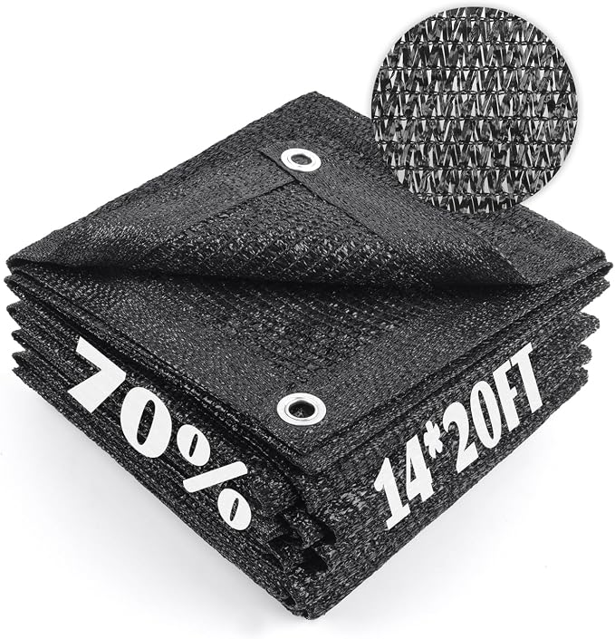 Cool Area 70% Sun Shade Cloth Mesh Tarp with Grommets for Plant Cover 14x20ft Patio Canopy Garden Pergola Greenhouse Car Barn Kennel Black
