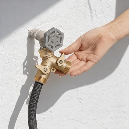 ‌VANCOCO 2 Way Garden Hose Splitter, 3/4" Heavy Duty Solid Brass Hose Y Splitter With 2 Shut-off for Outdoor Faucet & Garden Hose