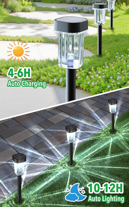 LIANGLOME Solar Pathway Lights Outdoor 12 Pack - IP55 Waterproof Solar Powered Garden Lights 6000K Cold White LED, Auto On/Off Outdoor Solar Lights for Yard Driveway Patio Decor Landscape Lighting