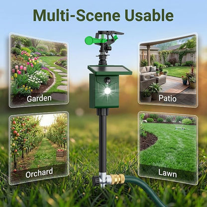 Solar Animal Sprinkler Cat Repeller Motion Sensor Deer Repellent Motion Activated Sprinklers for Animal Deterrent 2 Pack with Flashing Lights Squirrel Dog Fox for Yard Lawn Courtyard Farm