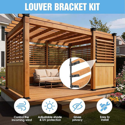 Louver Hardware Kit Deck Sunblind System Brackets 1 Set Black Stainless Steel Adjustable for Outdoor Shutters Pergola Blinds | Adjustable for Outdoor Shutters Pergola Blinds