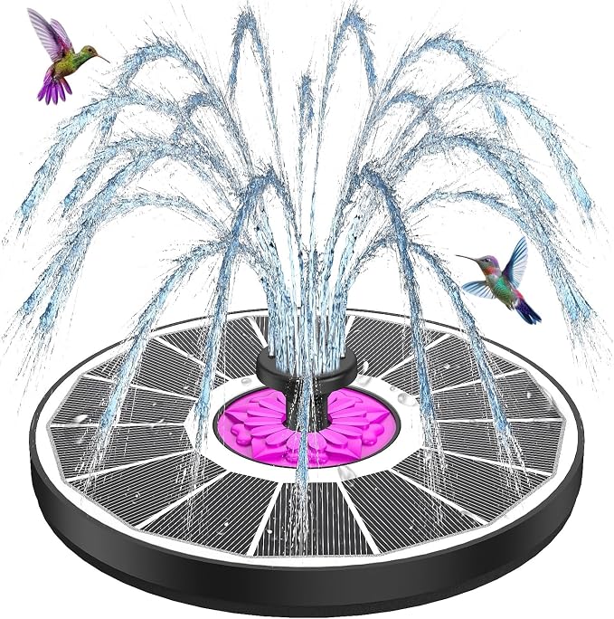 SZMP Powerful 3.5W Anti-Drift Solar Fountain for Bird Bath, Solar Powered Water Pump with 7 Nozzles, Bird Bath Fountain for Garden, Pool, Pond – Attracts Hummingbirds (White)