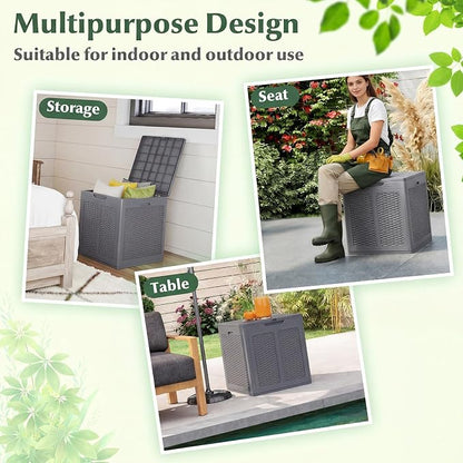 Tangkula 39 Gallon Outdoor Storage Box, Waterproof PP Resin Patio Storage Box with Lockable Lid for Indoor & Outdoor Use, Rattan Design Deck Box for Cushions, Garden Tools
