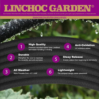 5/8 Inch 15FT Soaker Hose - Flexible High Flow Design for Small Raised Beds, Patio Containers | Eco-Friendly Water-Saving & Root-Targeted