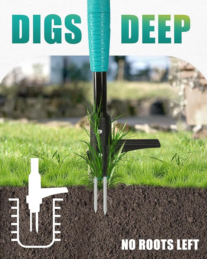 39" Weed Puller Tool, Heavy Duty D-Handle Stand Up Garden Weeding Tool | 3-Claw Weed Puller Tool，Weed Pulling Tool with Long Handle，for Lawn, Yard, Garden, Crabgrass, Dandelion Picker, Weed Remover