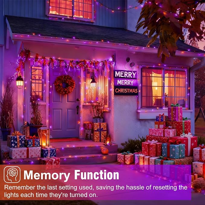 Orange and Purple Halloween Lights, 66FT 200 LED Outdoor String Lights Waterproof with 8 Modes, Connectable Plug in Christmas Light for Outside Indoor Home Garden Patio Party Holiday Decorations