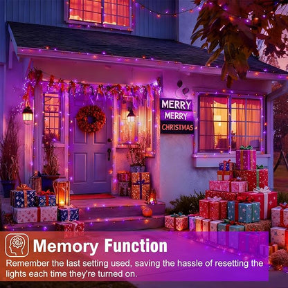 Orange and Purple Halloween Lights, 66FT 200 LED Outdoor String Lights Waterproof with 8 Modes, Connectable Plug in Christmas Light for Outside Indoor Home Garden Patio Party Holiday Decorations