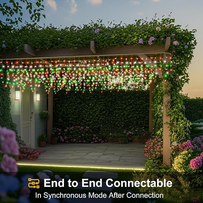 66ft Icicle Lights for Outside, Red White and Green Christmas Lights Outdoor Indoor, 640 LED Twinkle String Light with 120 Drops, Clear Wire Connectable Timer for Thanksgiving Room Home Wall Bedroom