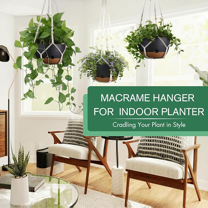 3 Pack 8/10/12 Inch Hanging Planters for Indoor Plants with Self-Watering Includes Hanging Pots for Plants, Outdoor Hanging Flower Pots with Drainage, and 2 Types of Hanging Baskets Hangers (Black)