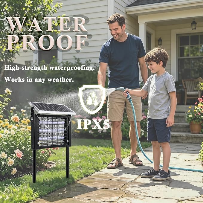 Solar Bug Zapper Outdoor, Pest Control Waterproof High Powered 4500v, Electric Mosquito Killer Rechargeable Mosquito Zapper Fly Trap for Terrace Garden Backyard, Patio Rv Approx 323-753 sq ft