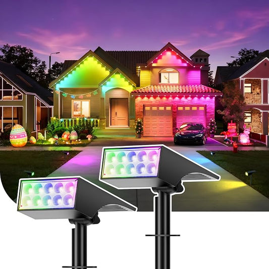 WENATY Solar Spot Lights Outdoor Color Changing, [7 Mode/2 Pack] Christmas Landscape Spotlights, Solar Lights Outdoor Waterproof,Led Powered Flood Light for Halloween Pathway Yard Garden Tree Walkway