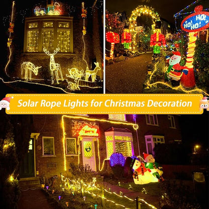 JMEXSUSS 66ft 200 LED Warm White Solar Rope Lights with 8 Modes | Solar Christmas Lights Outdoor Waterproof, Rope Lights for Fence,Gazebo,Yard,Walkway,Path