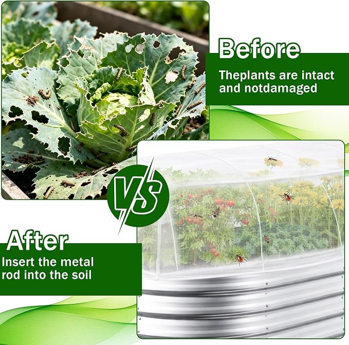 Garden Netting Cover for Raised Bed with Garden Frame Hoop 4X2FT | Mesh Bird Netting, Raised Bed Cover, Drawstring and Frame, Protecting Vegetables Fruits Flowers, Patio, Greenhouse, Orchard