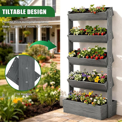 Wooden Vertical Raised Garden Bed, 5 Tier Garden Planters Raised Beds Freestanding Plant Stand Flower Rack Wooden Planter Box for Plants Herbs Flowers Vegetables Outdoor Indoor Gardening