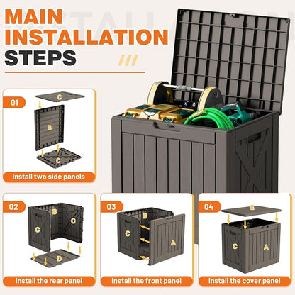 42 Gallon Outdoor Storage Box, Lockable Resin Deck Box for Patio, Yard, and Poolside, Waterproof & Sunproof Organizer for Furniture, Tools, Pool Supplies, Brown