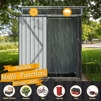 Shintenchi 5x3 FT Outdoor Storage Shed with Window, Outdoor Waterproof Storage Shed Metal Garden Shed with Lockable Single Door,Weather Resistant Tool Storage House Shed for Garden,Backyard,Steel Gray