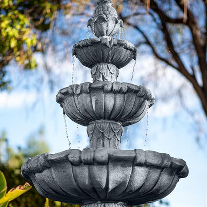 XBrand 58.3" 3-Tier Outdoor Freestanding Water Fountain - Classic Leaf Design, Light Gray Resin, Large Bird Bath with Pump - Ideal for Yard, Lawn and Garden, Porch Décor