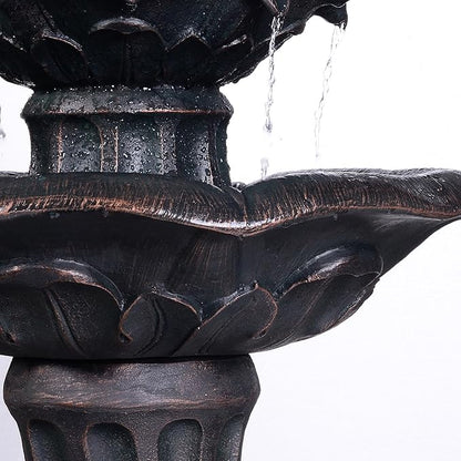 Teamson Home Lily Flower Floor Pedestal 3 Tiered Floor Waterfall Fountain with Pump for Outdoor Patio Garden Backyard Decking, 38 Inch Height, Dark Gray | Pedestal Design, With Pump, Outdoor Patio Garden Backyard Decking, Dark Gray