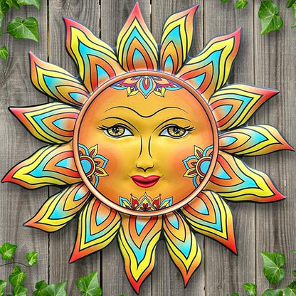 Metal Sun Flower Wall Decor - 12.87 inches Sun Wall Art Hanging Decorations for Outdoor, Home Garden Yard Patio Fence Bedroom Decor