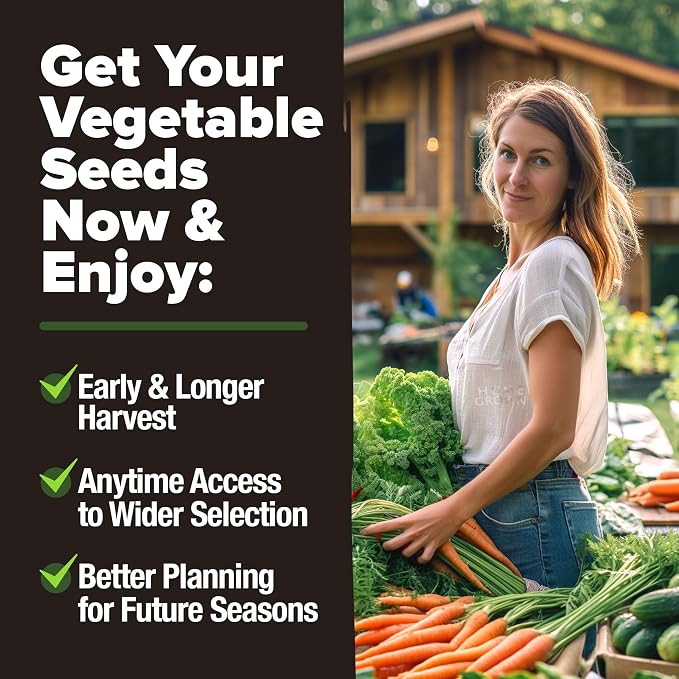 HOME GROWN 25 Variety Survival Seed Vault 12,000+ Heirloom Non-GMO Vegetable Seeds for Planting, High Germination, Family Garden Starter Kit, Tomatoes, Peppers, Carrots, Beans, Kale, Indoor Outdoor