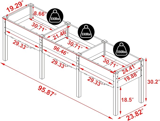 Yardenaler 96x24x30in Raised Garden Bed with Legs, 2x8FT Outdoor Elevated Wood Planted Box with Divider Panel & Drainage Hole for Vegetable Flower, Backyard and Patio, Natural