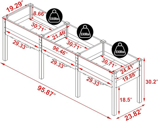 Yardenaler 96x24x30in Raised Garden Bed with Legs, 2x8FT Outdoor Elevated Wood Planted Box with Divider Panel & Drainage Hole for Vegetable Flower, Backyard and Patio, Natural