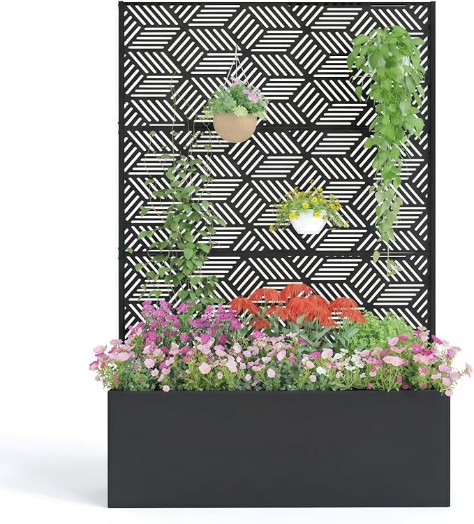 GarveeLife Metal Planter Box with Trellis, 71"x47"x16" Raised Garden Bed for Climbing Plants, Vegetables, Vines, Privacy Planters for Patio with Drainage Holes, 15.7" Deep Planting Bed