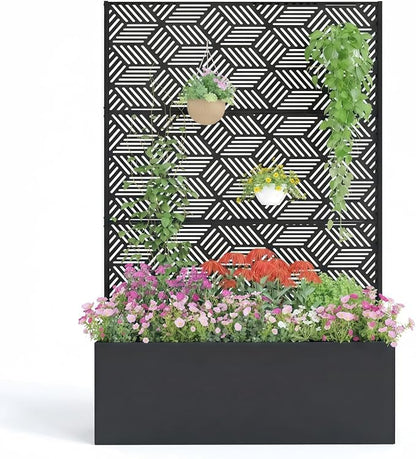 GarveeLife Metal Planter Box with Trellis, 71"x47"x16" Raised Garden Bed for Climbing Plants, Vegetables, Vines, Privacy Planters for Patio with Drainage Holes, 15.7" Deep Planting Bed