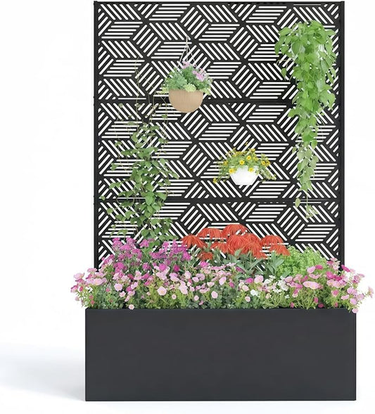 GarveeLife Metal Planter Box with Trellis, 71"x47"x16" Raised Garden Bed for Climbing Plants, Vegetables, Vines, Privacy Planters for Patio with Drainage Holes, 15.7" Deep Planting Bed